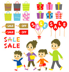 家族　ショッピング　イラスト素材セット