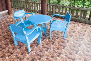 Fototapeta na wymiar Blue wooden chair set