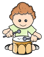 Boy Playing Drum - Vector Illustrations