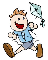 Kid Flying Kite - Vector Illustrations