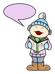 Kid Singing Christmas Carols - Vector Cartoon Illustration