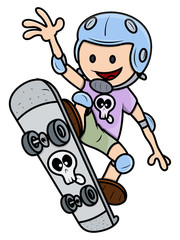 Happy Child Skateboarding - Kid Vector Cartoon Illustration