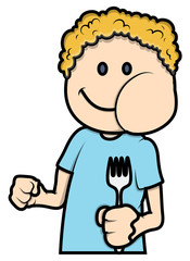 Boy Eating - Vector Cartoon Illustration