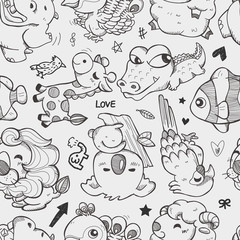 seamless doodle animal pattern
