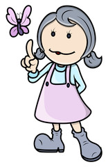 Cute Little Girl Playing with Butterfly - Vector Cartoon