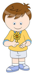 Little Boy with Flower - Vector Cartoon Illustration
