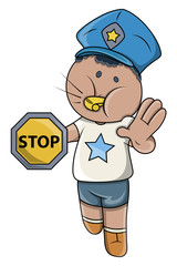 Kid Playing Traffic Police Game - Vector Cartoon Illustration