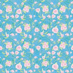 Rose seamless pattern on blue