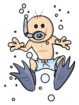 Scuba Diving Kid - Vector Cartoon Illustration