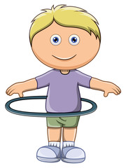 Cute Little Kid Doing Hula Hoop - Vector Cartoon Illustration