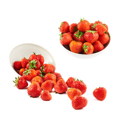 Scattered strawberries in a bowl