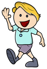 Happy Boy Walking - Vector Cartoon Illustration