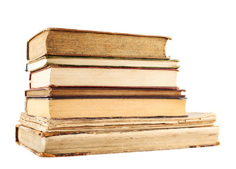 Stack of old books isolated