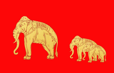 Mother elephant and childs,Thai art painting