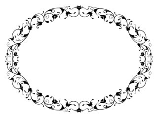 oriental floral ornamental black oval frame