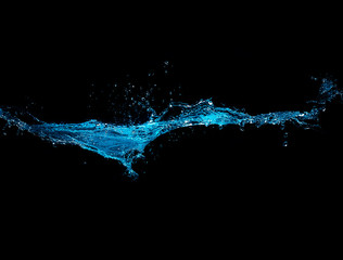 Blue Water Splash Isolated on Black Background