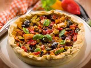 quiche with mixed vegetables, selective focus