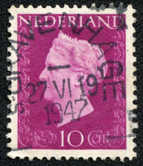 stamp printed in Netherlands shows portrait of Queen Wilhelmina