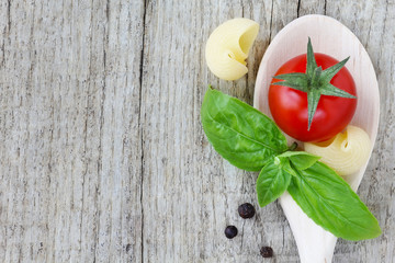 Italian cuisine concept. Typical ingredients with copy space