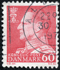 stamp printed in DENMARK shows image of Frederick IX