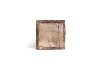 Single old wooden wine box for one bottle isolated on white. Bot