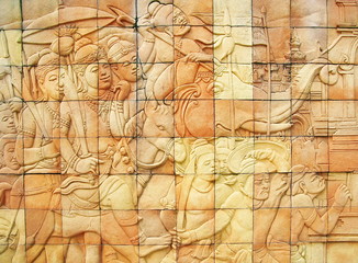 Thailand art stone wall in temple, Thailand temple