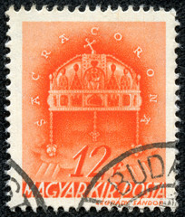 stamp printed in Hungary shows Holy Crown of St. Stephen