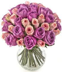 bouquet of pink roses  in vase on white background