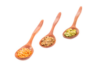 pulses in a wooden spoon isolated