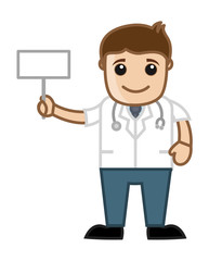 Doctor Holding Blank Billboard - Office Cartoon Characters