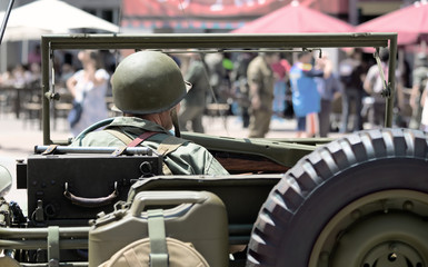 Military driving a car