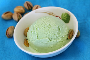 Pistachio ice cream, close up