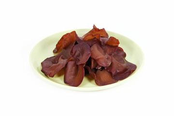 Jew 's Ear Mushroom in dish isolated on white background