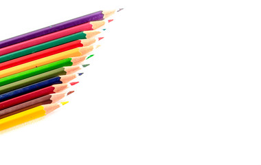 Colour pencils isolated on white background close up