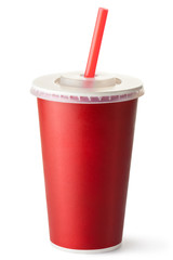 Red cardboard cup with a straw