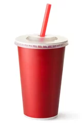 Foto op Plexiglas Red cardboard cup with a straw © Fotofermer