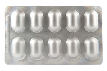 Aluminum blister pack on white background