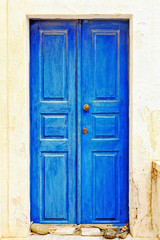 Blue traditional door in Pyrgos