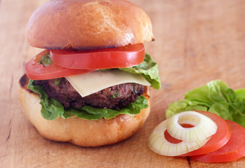 Hamburger with a juicy beef patty