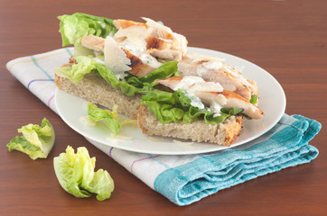 Bread with chicken and salad
