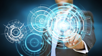 Businessman touching tactile interface