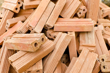 Stack of new red bricks