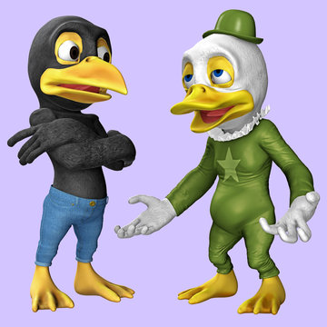 Cartoon-Figuren / Kr&auml;he und Ente 1