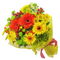Colorful bouquet from gerbera flowers isolated on white backgrou