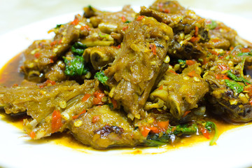 Thai spicy food,Fried duck with holy basil
