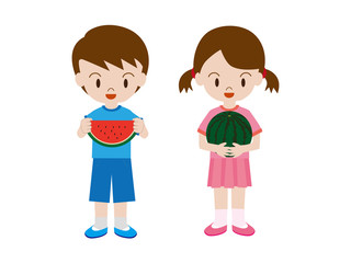 夏　スイカ　子供