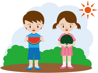 夏休み　子供　スイカ