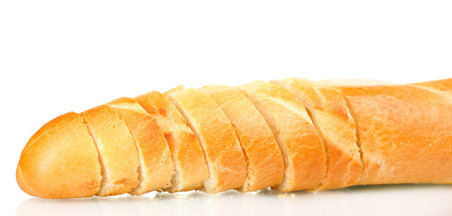 delicious sliced baguette isolated on white