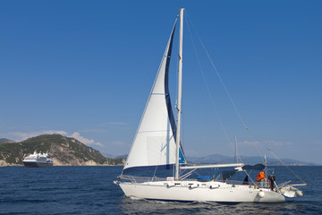 Fototapeta premium Sailboat near Parga town in Greece