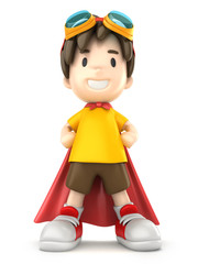3d render of a superhero boy standing proud